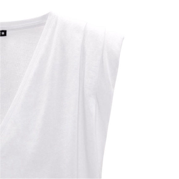 Zara White Shoulder Pad V-Neck Muscle Tee - L - Picture 4 of 15